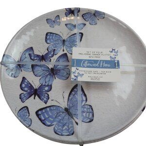 Cottonwood Home White Blue Butterfly Set of 4 Melamine Dinner Plates NWT